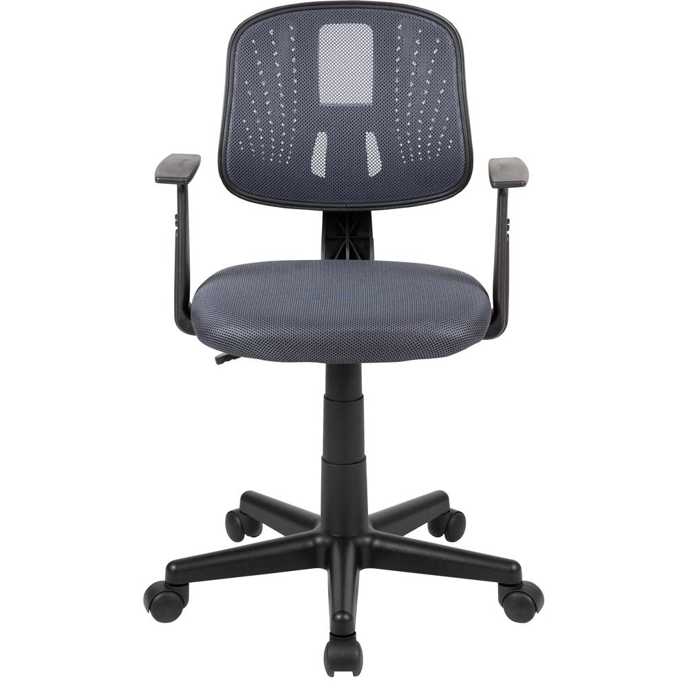 Mid-Back Gray Mesh Swivel Task Office Chair with Pivot Back and Arms. Picture 5