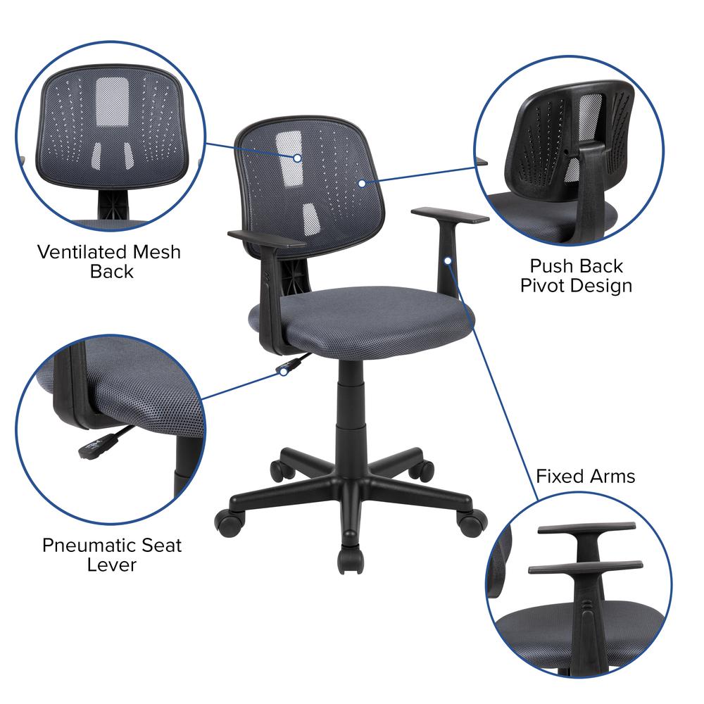 Mid-Back Gray Mesh Swivel Task Office Chair with Pivot Back and Arms, BIFMA Certified. Picture 6
