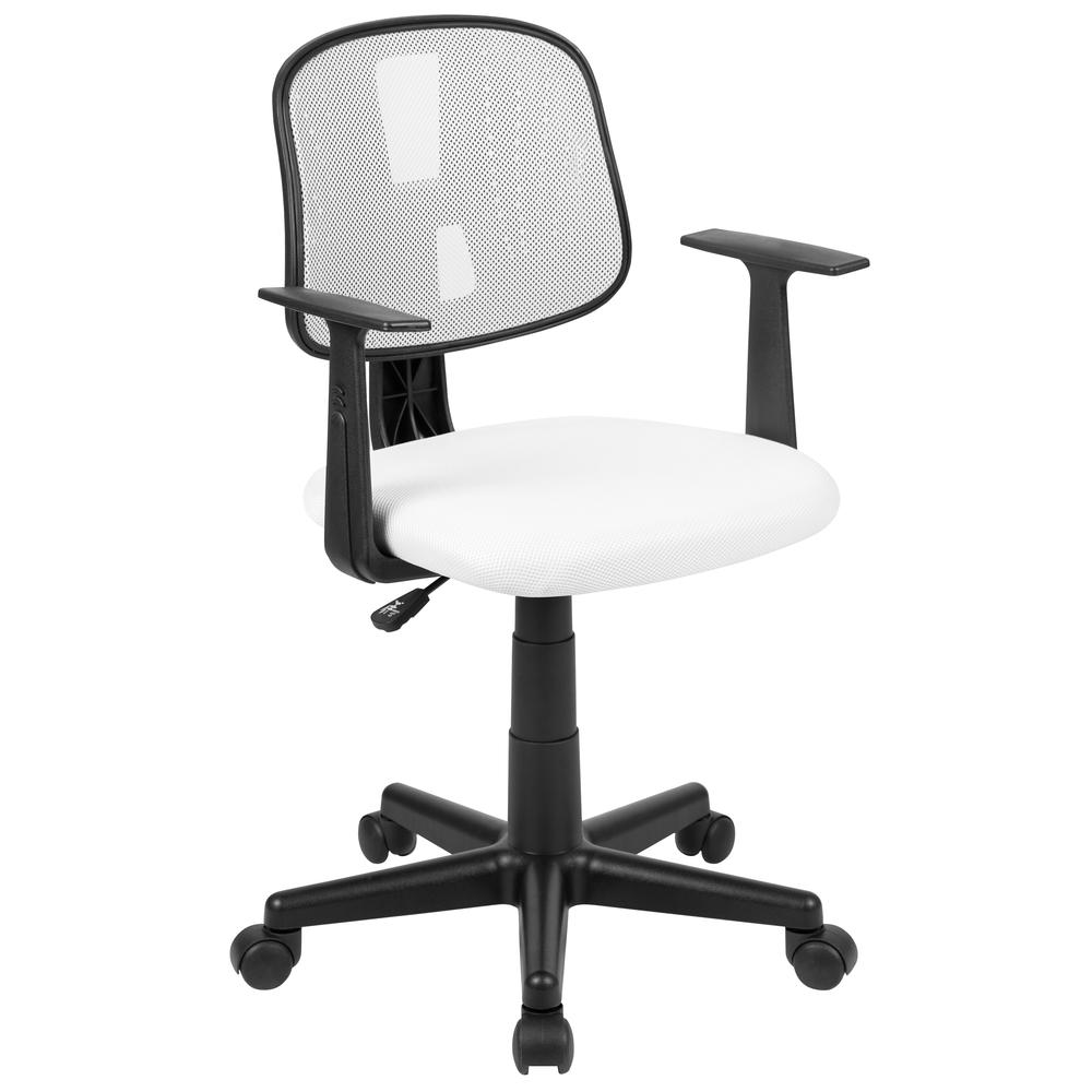 Mid-Back White Mesh Swivel Task Office Chair with Pivot Back and Arms, BIFMA Certified. The main picture.