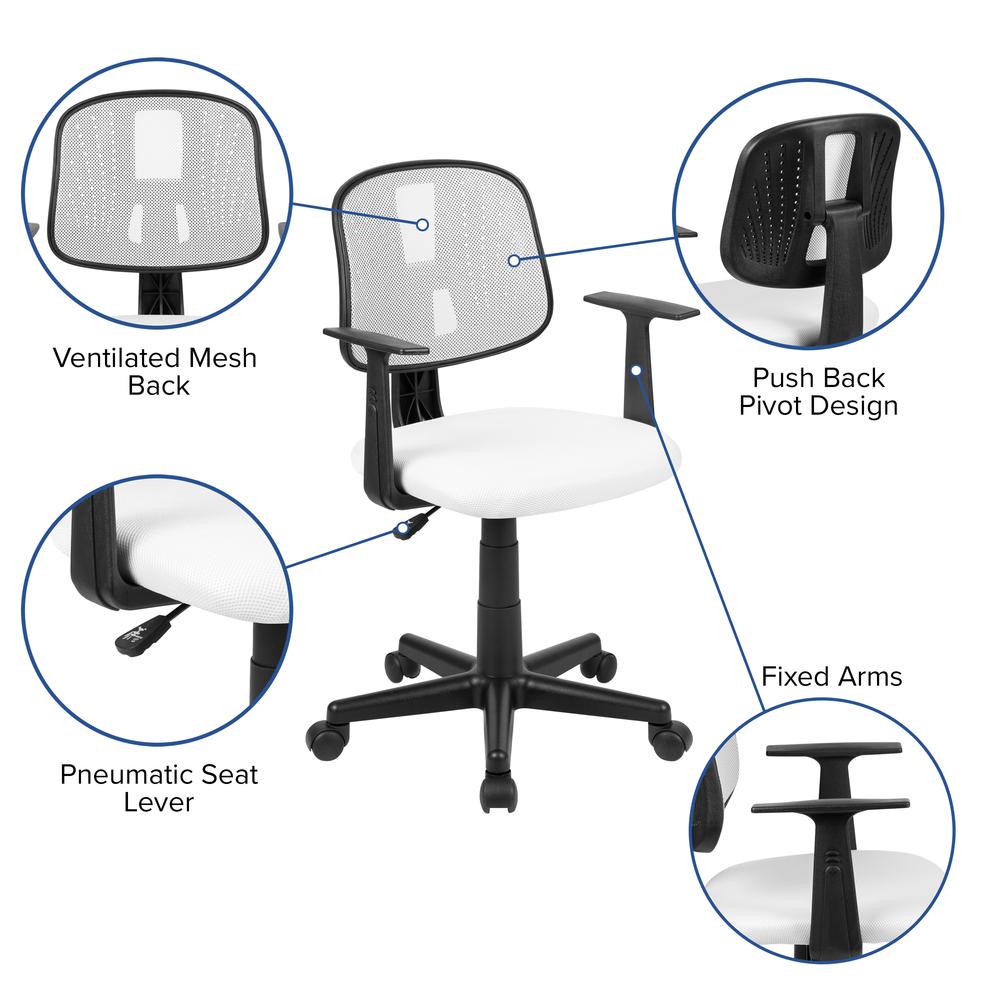 Mid-Back White Mesh Swivel Task Office Chair with Pivot Back and Arms, BIFMA Certified. Picture 6