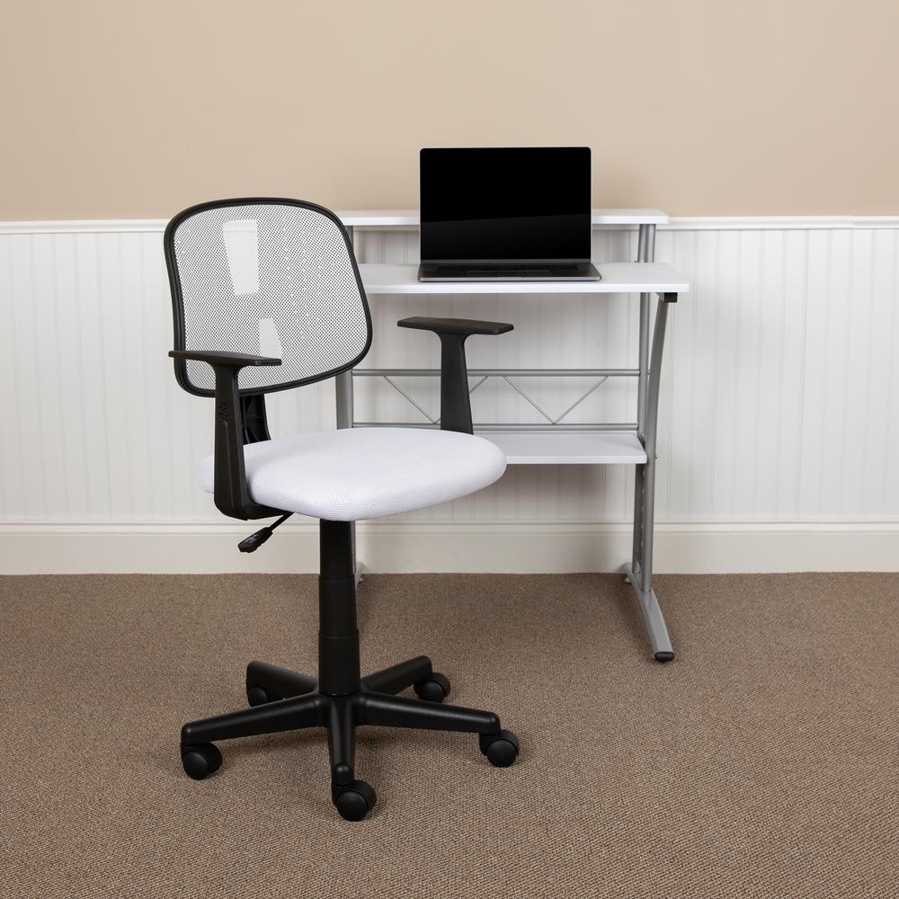 Mid-Back White Mesh Swivel Task Office Chair with Pivot Back and Arms, BIFMA Certified. Picture 11
