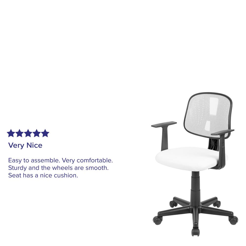 Mid-Back White Mesh Swivel Task Office Chair with Pivot Back and Arms, BIFMA Certified. Picture 12
