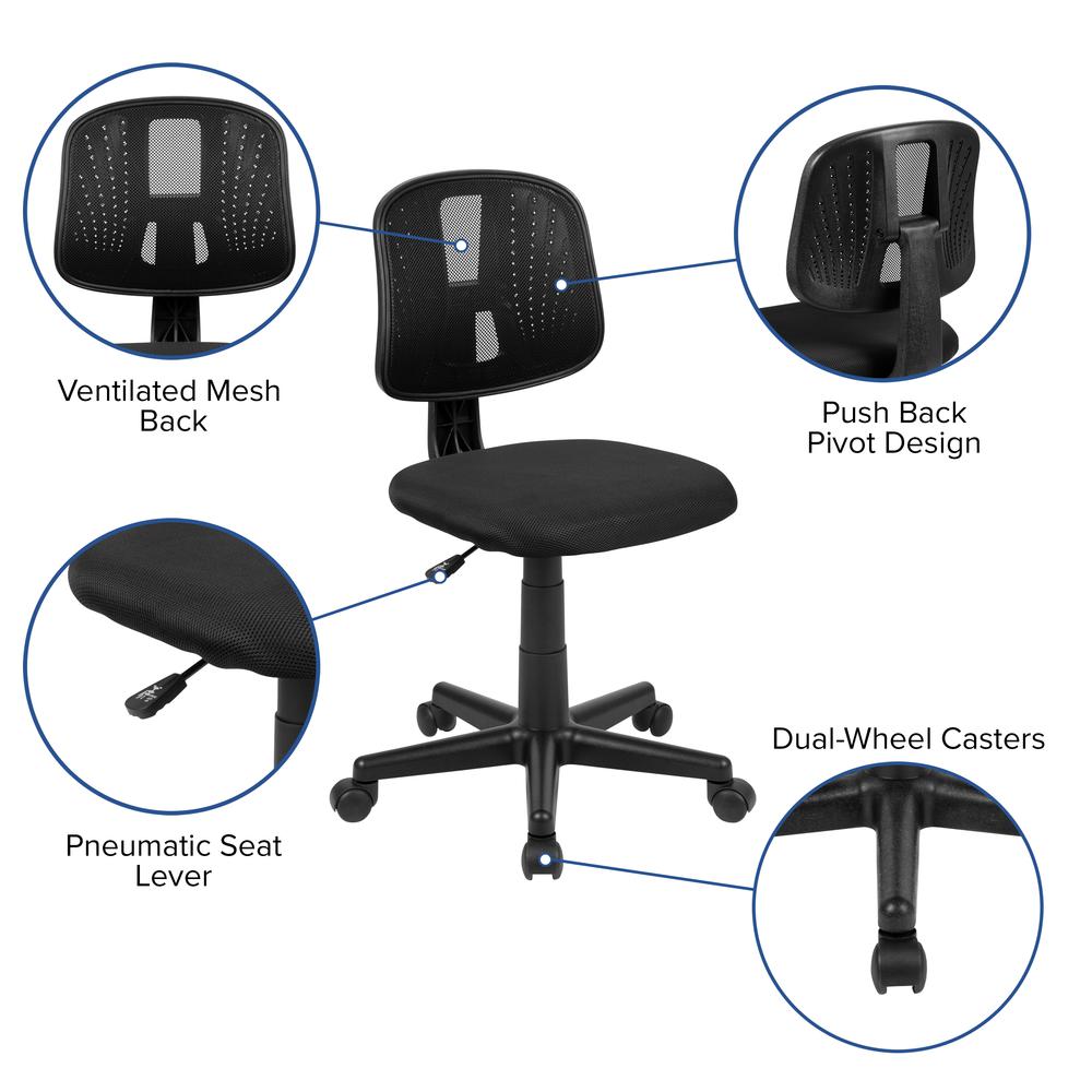 Mid-Back Black Mesh Swivel Task Office Chair with Pivot Back, BIFMA Certified. Picture 6