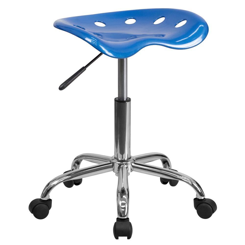 Vibrant Bright Blue Tractor Seat and Chrome Stool. Picture 1