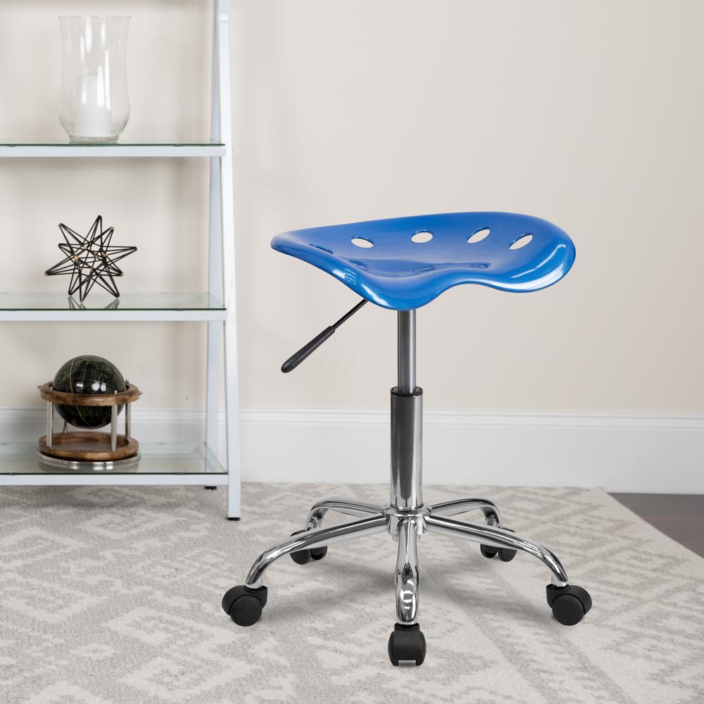 Vibrant Bright Blue Tractor Seat and Chrome Stool. Picture 8