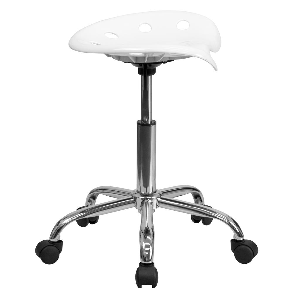 Vibrant White Tractor Seat and Chrome Stool. Picture 2