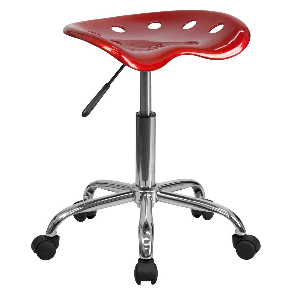 Vibrant Wine Red Tractor Seat and Chrome Stool. Picture 1