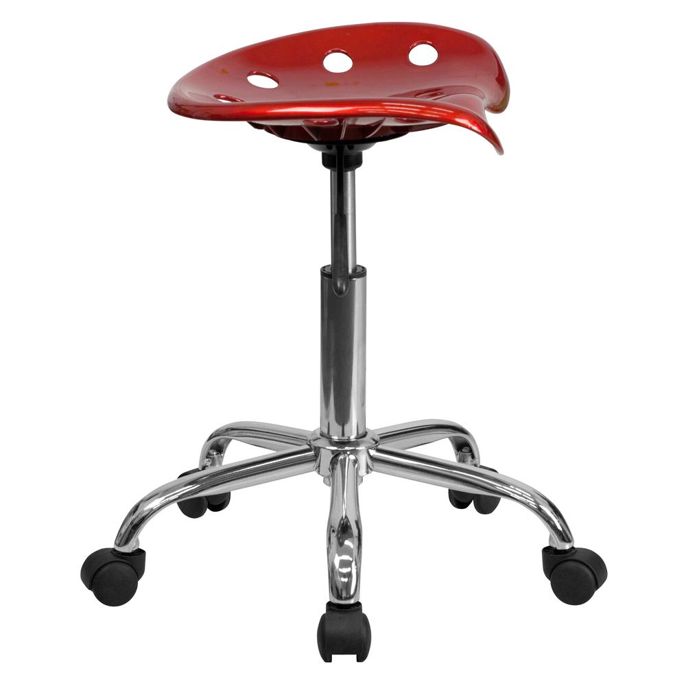 Vibrant Wine Red Tractor Seat and Chrome Stool. Picture 2