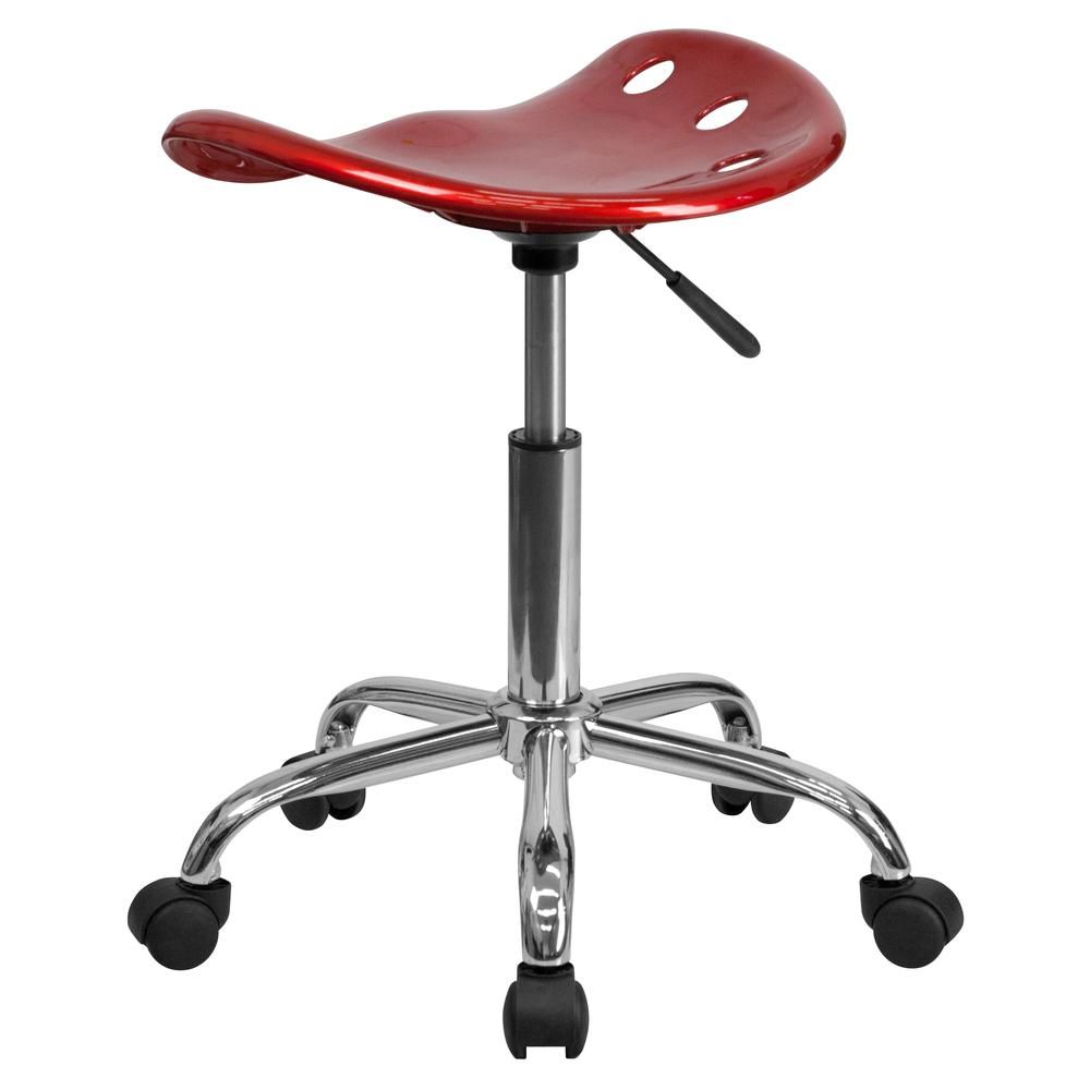Vibrant Wine Red Tractor Seat and Chrome Stool. Picture 3
