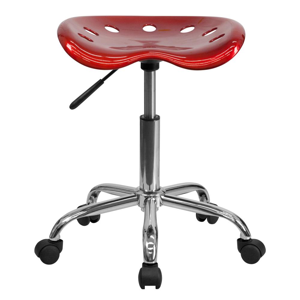 Vibrant Wine Red Tractor Seat and Chrome Stool. Picture 4