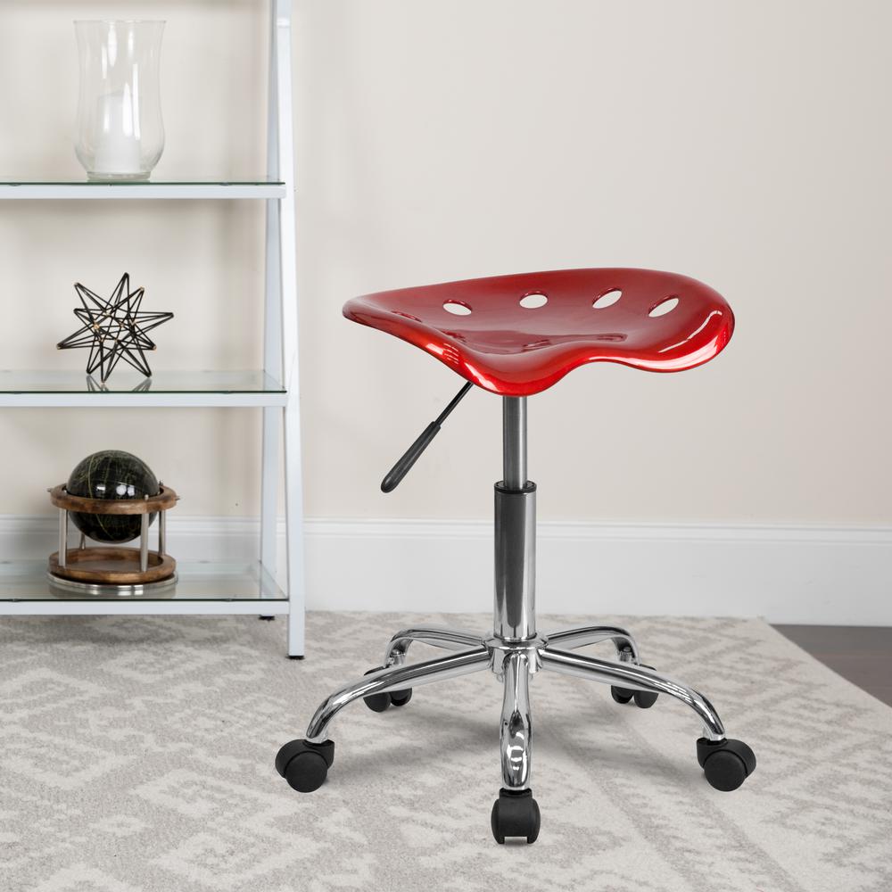 Vibrant Wine Red Tractor Seat and Chrome Stool. Picture 5