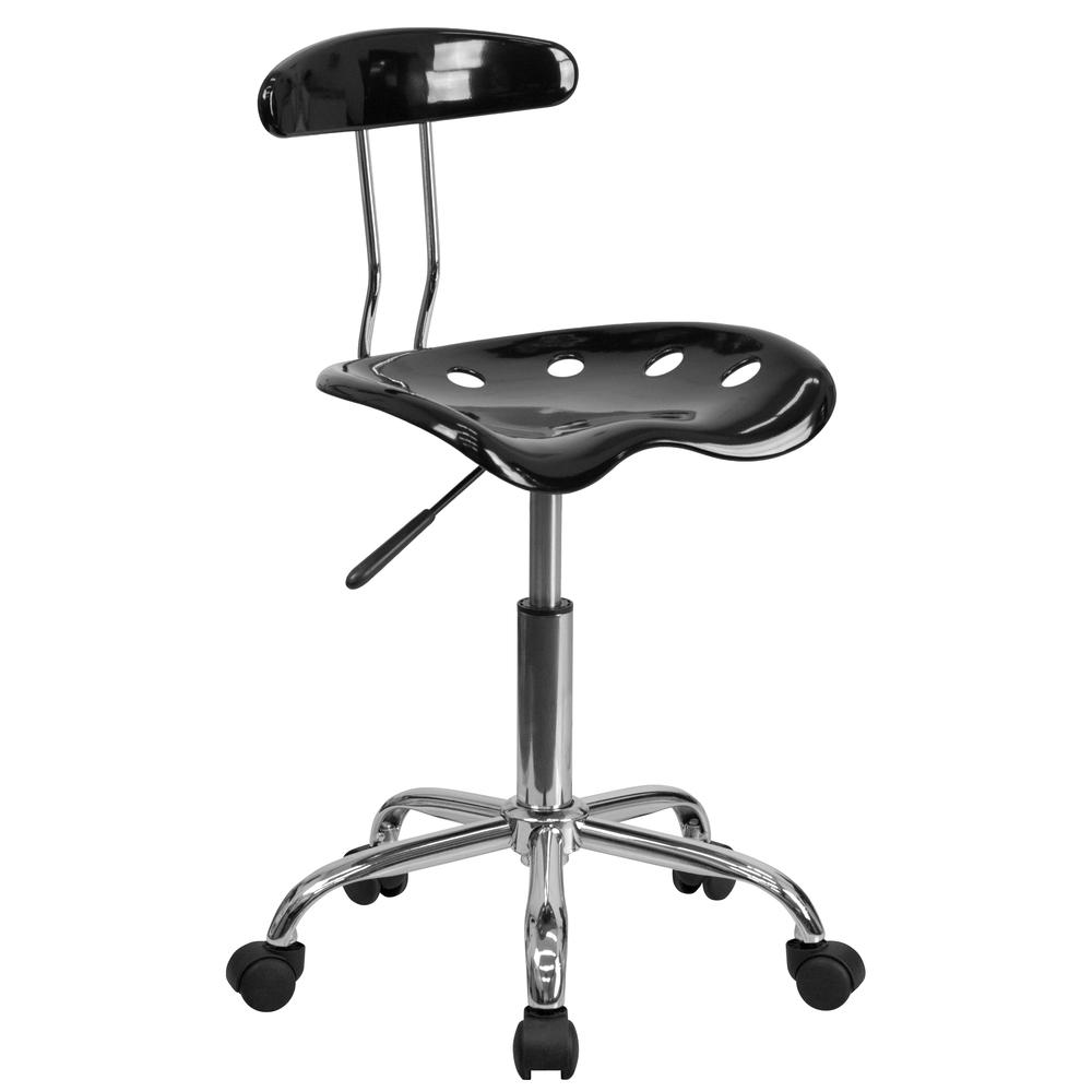 Vibrant Black and Chrome Swivel Task Office Chair with Tractor Seat. Picture 1