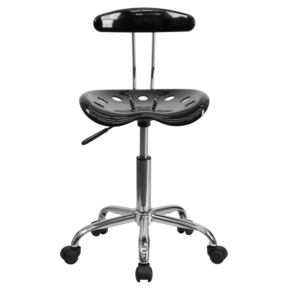 Vibrant Black and Chrome Swivel Task Office Chair with Tractor Seat. Picture 5