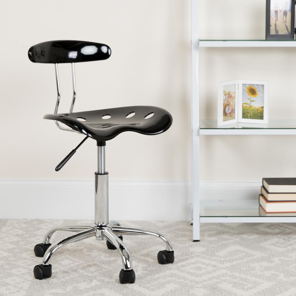 Vibrant Black and Chrome Swivel Task Office Chair with Tractor Seat. Picture 7