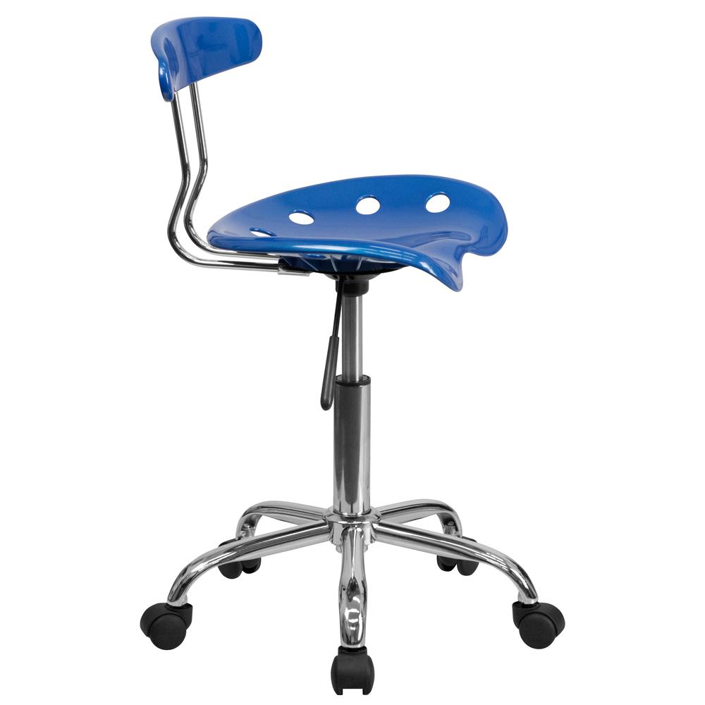 Vibrant Bright Blue and Chrome Swivel Task Office Chair with Tractor Seat. Picture 3