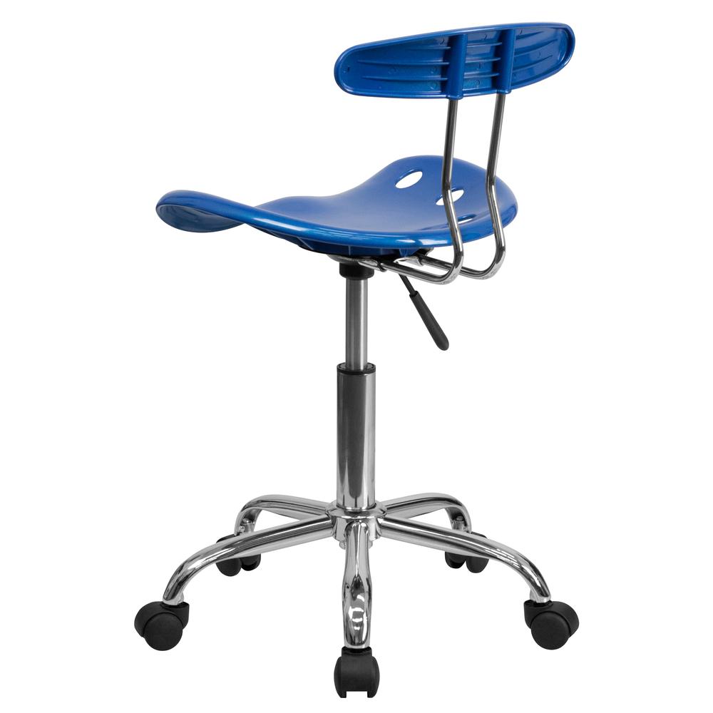 Vibrant Bright Blue and Chrome Swivel Task Office Chair with Tractor Seat. Picture 4