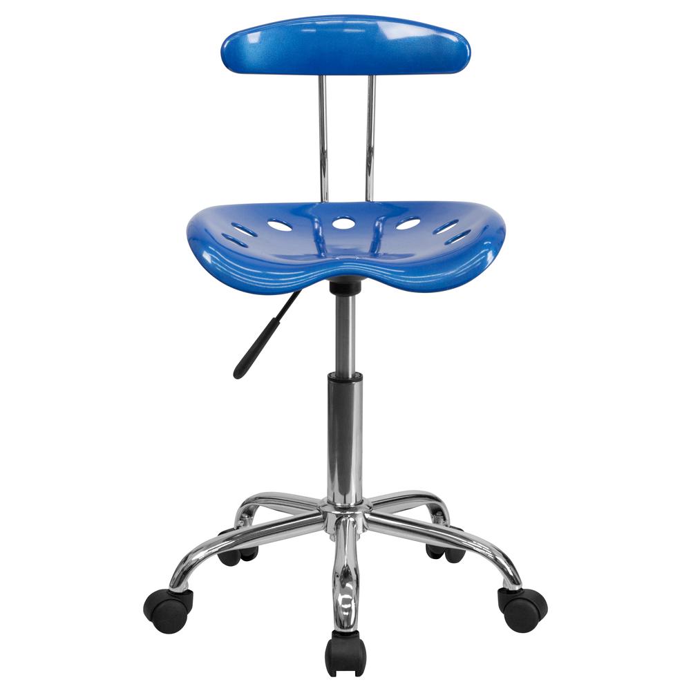 Vibrant Bright Blue and Chrome Swivel Task Office Chair with Tractor Seat. Picture 5