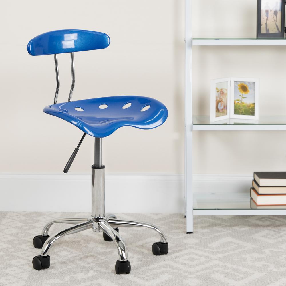 Vibrant Bright Blue and Chrome Swivel Task Office Chair with Tractor Seat. Picture 6
