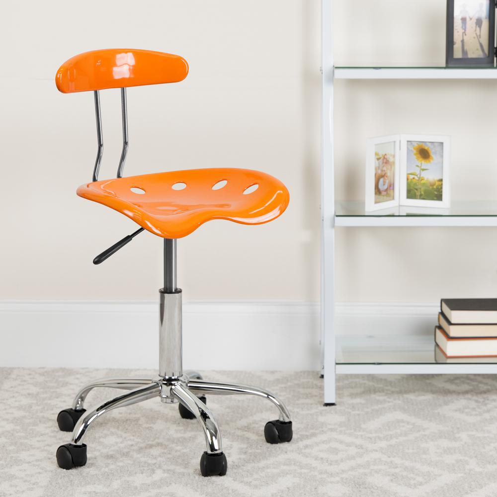 Vibrant Orange and Chrome Swivel Task Office Chair with Tractor Seat. Picture 6