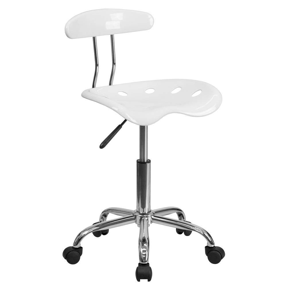 Vibrant White and Chrome Swivel Task Office Chair with Tractor Seat. Picture 1