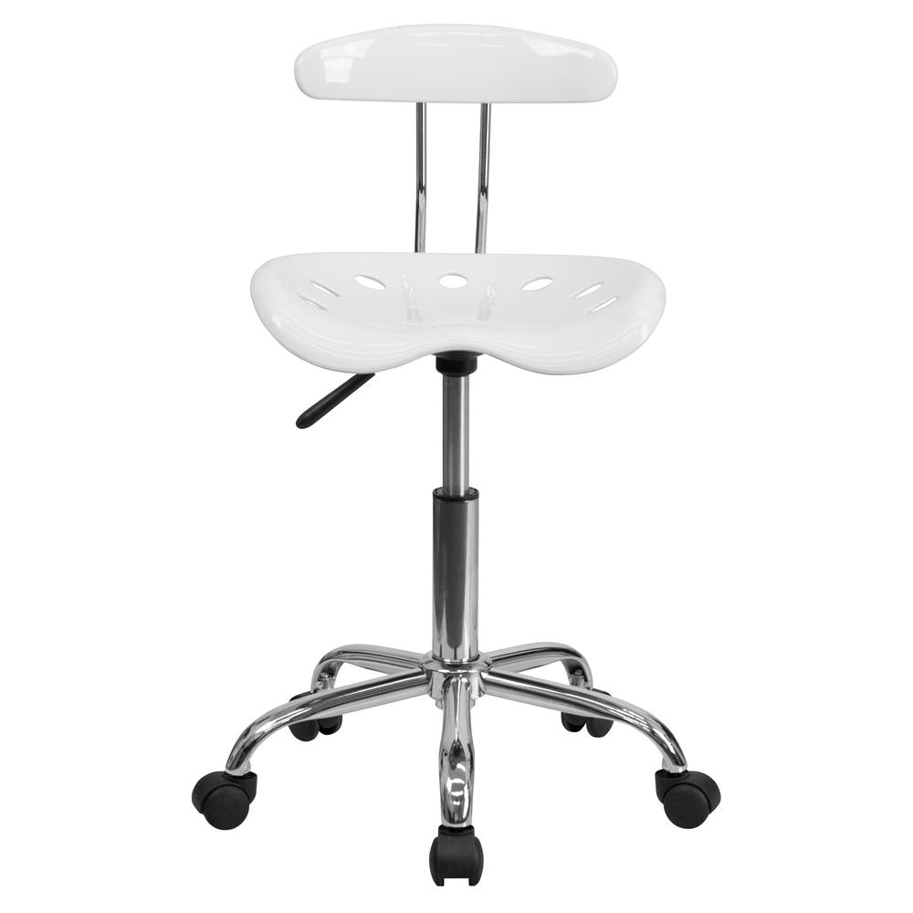 Vibrant White and Chrome Swivel Task Office Chair with Tractor Seat. Picture 5