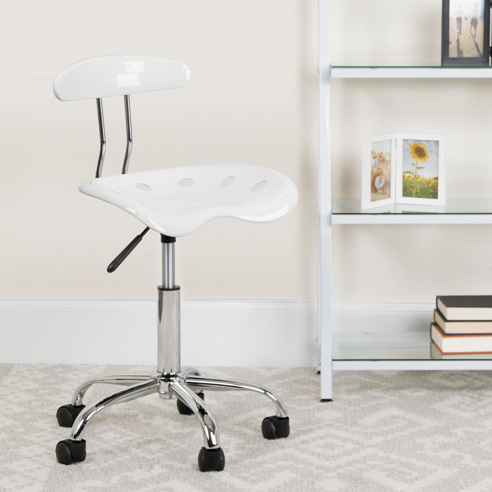 Vibrant White and Chrome Swivel Task Office Chair with Tractor Seat. Picture 9