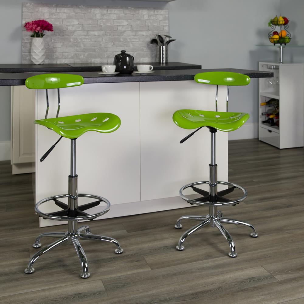 Vibrant Apple Green and Chrome Drafting Stool with Tractor Seat. Picture 5