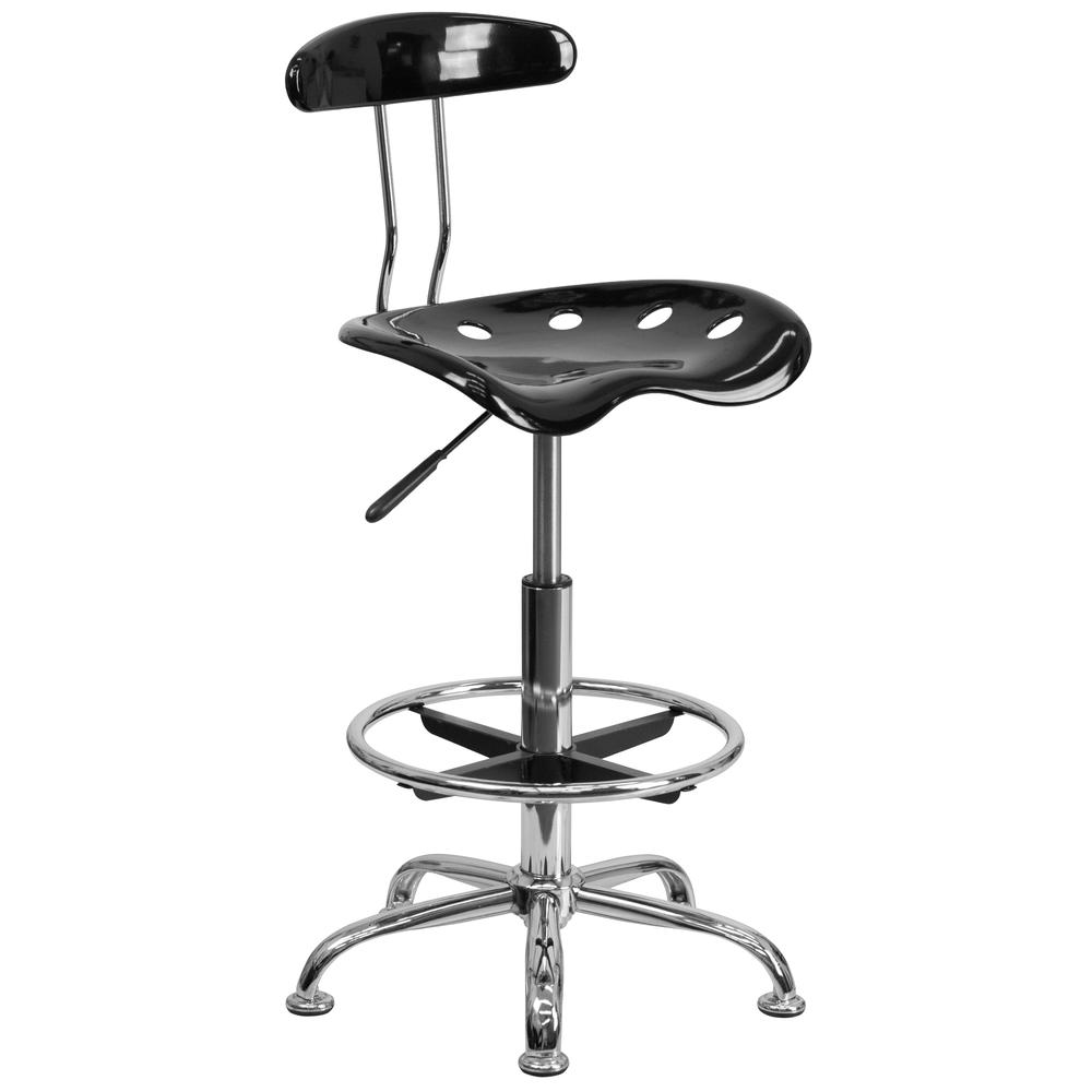 Vibrant Black and Chrome Drafting Stool with Tractor Seat. The main picture.