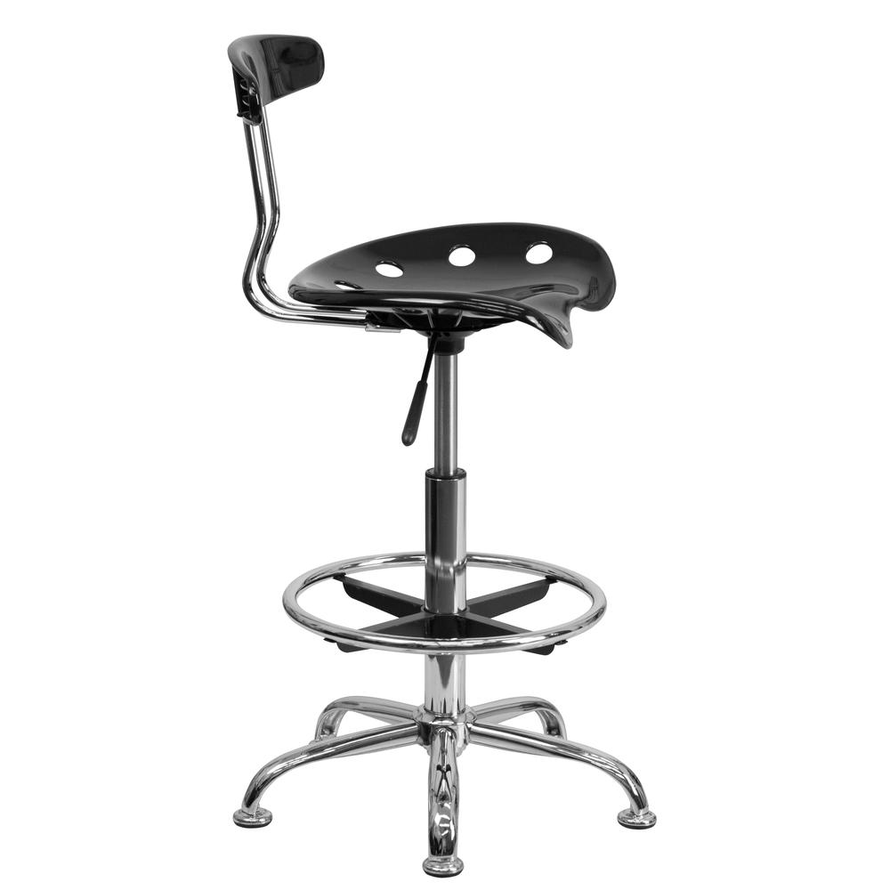 Vibrant Black and Chrome Drafting Stool with Tractor Seat. Picture 2