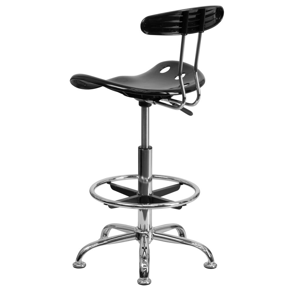 Vibrant Black and Chrome Drafting Stool with Tractor Seat. Picture 3
