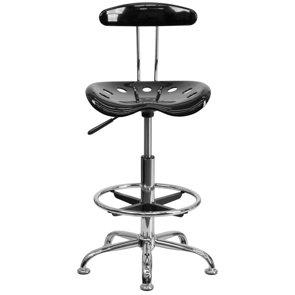 Vibrant Black and Chrome Drafting Stool with Tractor Seat. Picture 4