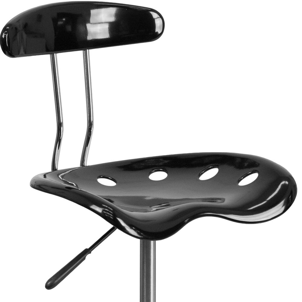 Vibrant Black and Chrome Drafting Stool with Tractor Seat. Picture 6