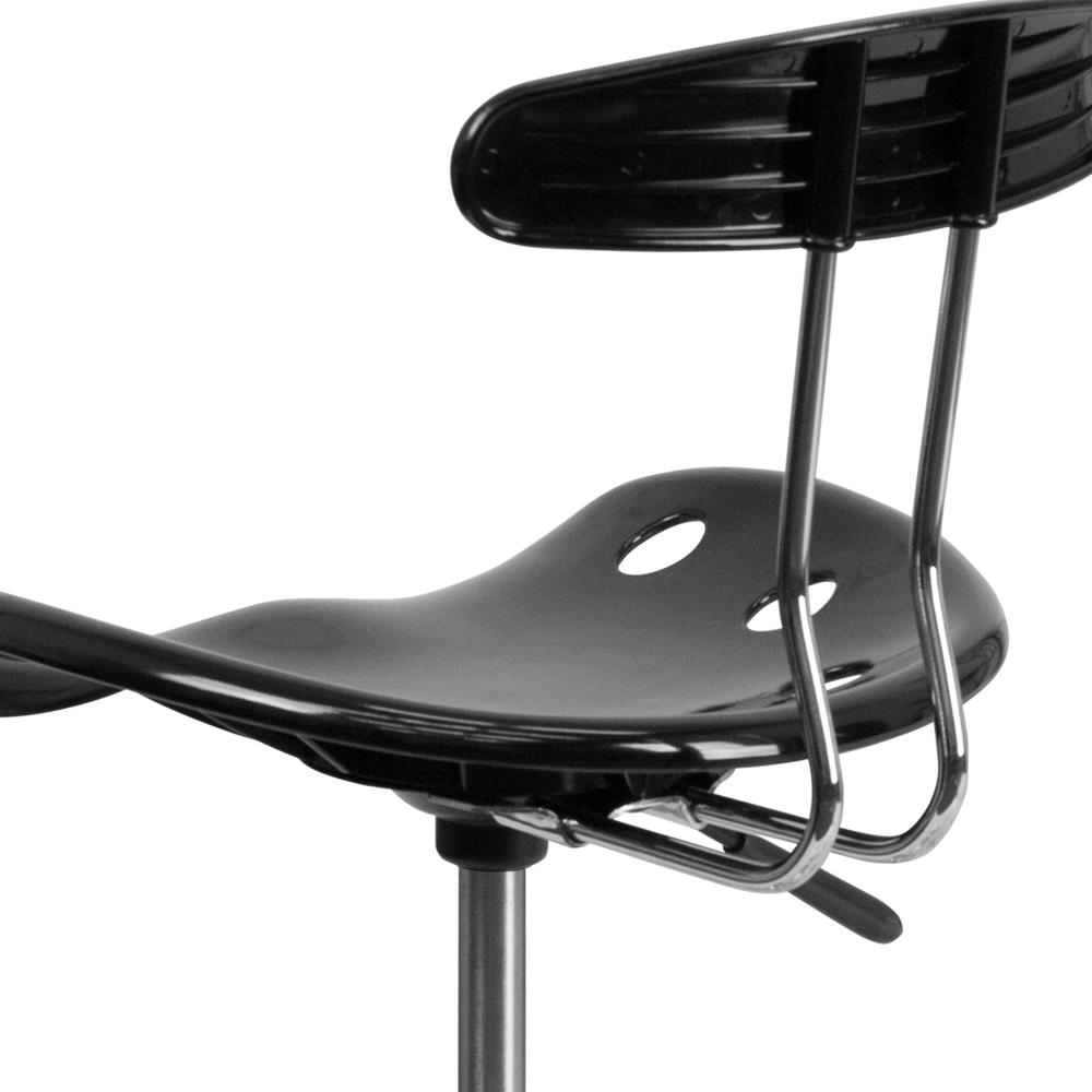 Vibrant Black and Chrome Drafting Stool with Tractor Seat. Picture 7