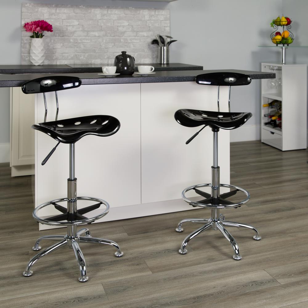 Vibrant Black and Chrome Drafting Stool with Tractor Seat. Picture 8