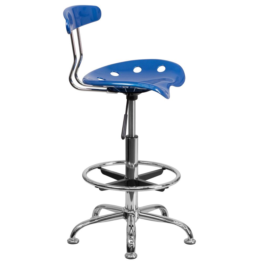 Vibrant Bright Blue and Chrome Drafting Stool with Tractor Seat. Picture 2