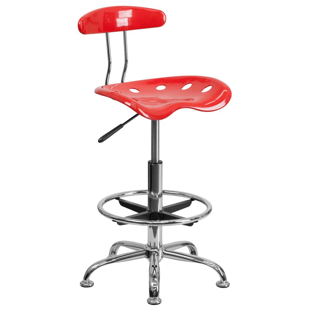 Vibrant Cherry Tomato and Chrome Drafting Stool with Tractor Seat. Picture 1