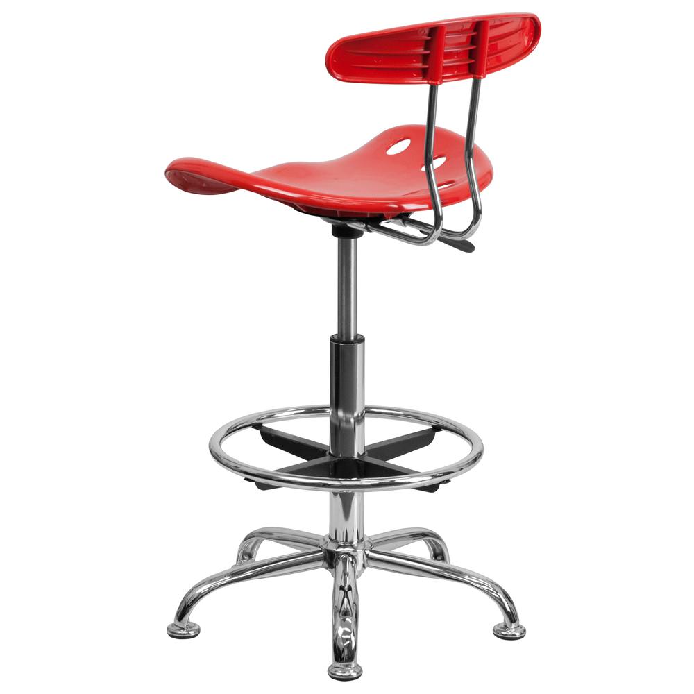 Vibrant Cherry Tomato and Chrome Drafting Stool with Tractor Seat. Picture 3
