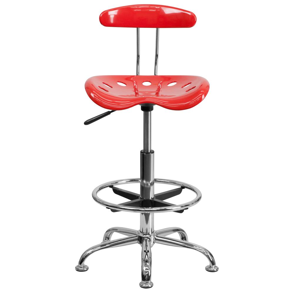 Vibrant Cherry Tomato and Chrome Drafting Stool with Tractor Seat. Picture 4