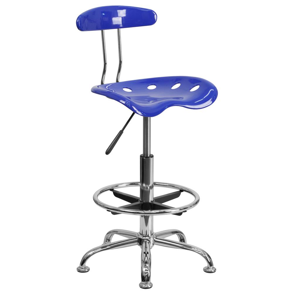 Vibrant Nautical Blue and Chrome Drafting Stool with Tractor Seat. Picture 1
