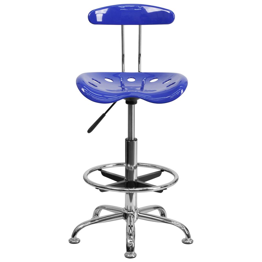 Vibrant Nautical Blue and Chrome Drafting Stool with Tractor Seat. Picture 4