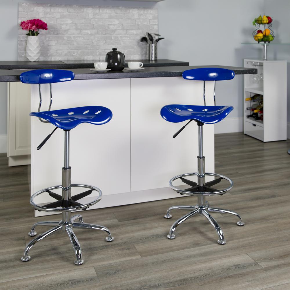 Vibrant Nautical Blue and Chrome Drafting Stool with Tractor Seat. Picture 6