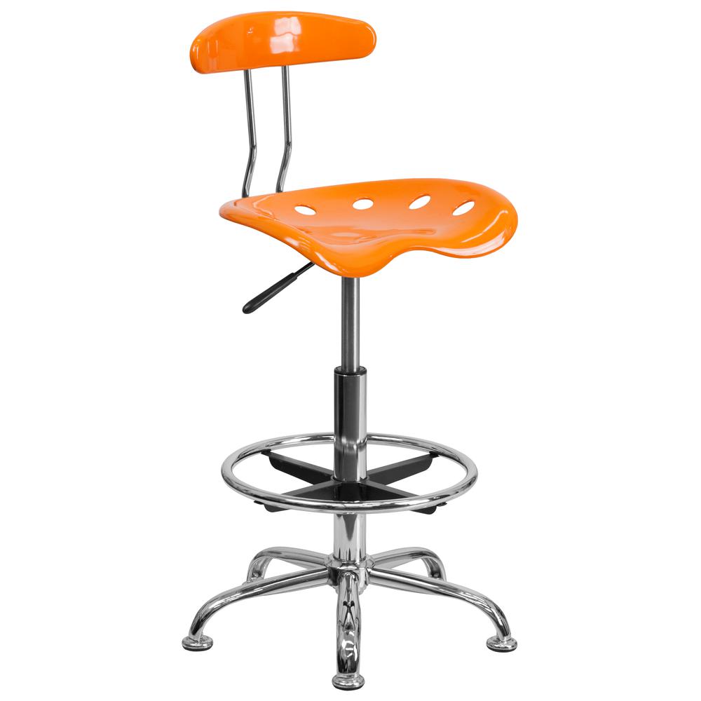 Vibrant Orange and Chrome Drafting Stool with Tractor Seat. The main picture.