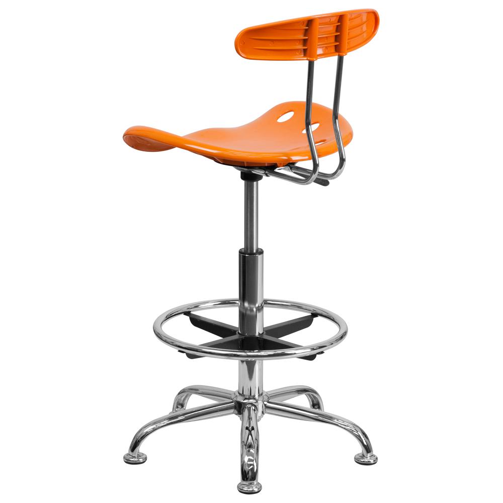Vibrant Orange and Chrome Drafting Stool with Tractor Seat. Picture 3