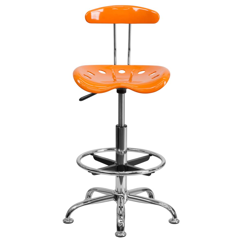 Vibrant Orange and Chrome Drafting Stool with Tractor Seat. Picture 4