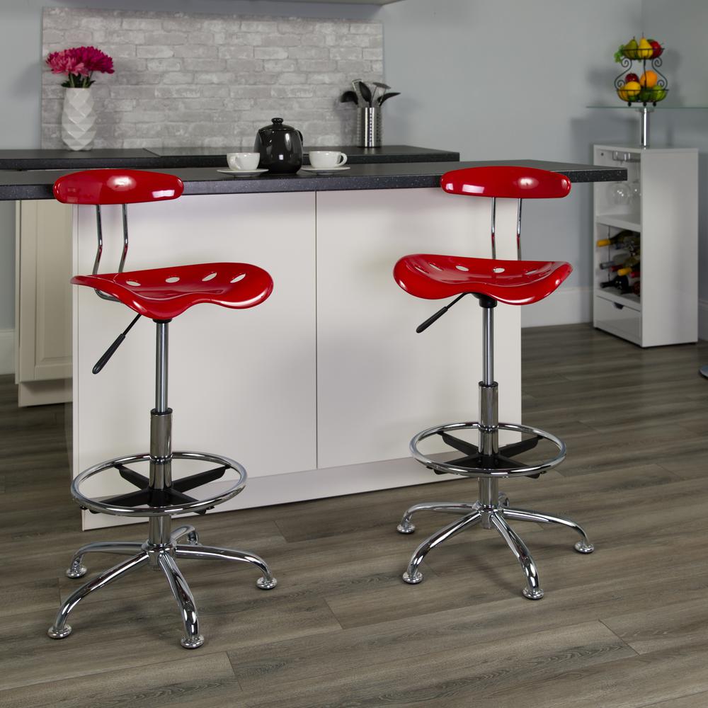 Vibrant Red and Chrome Drafting Stool with Tractor Seat. Picture 5