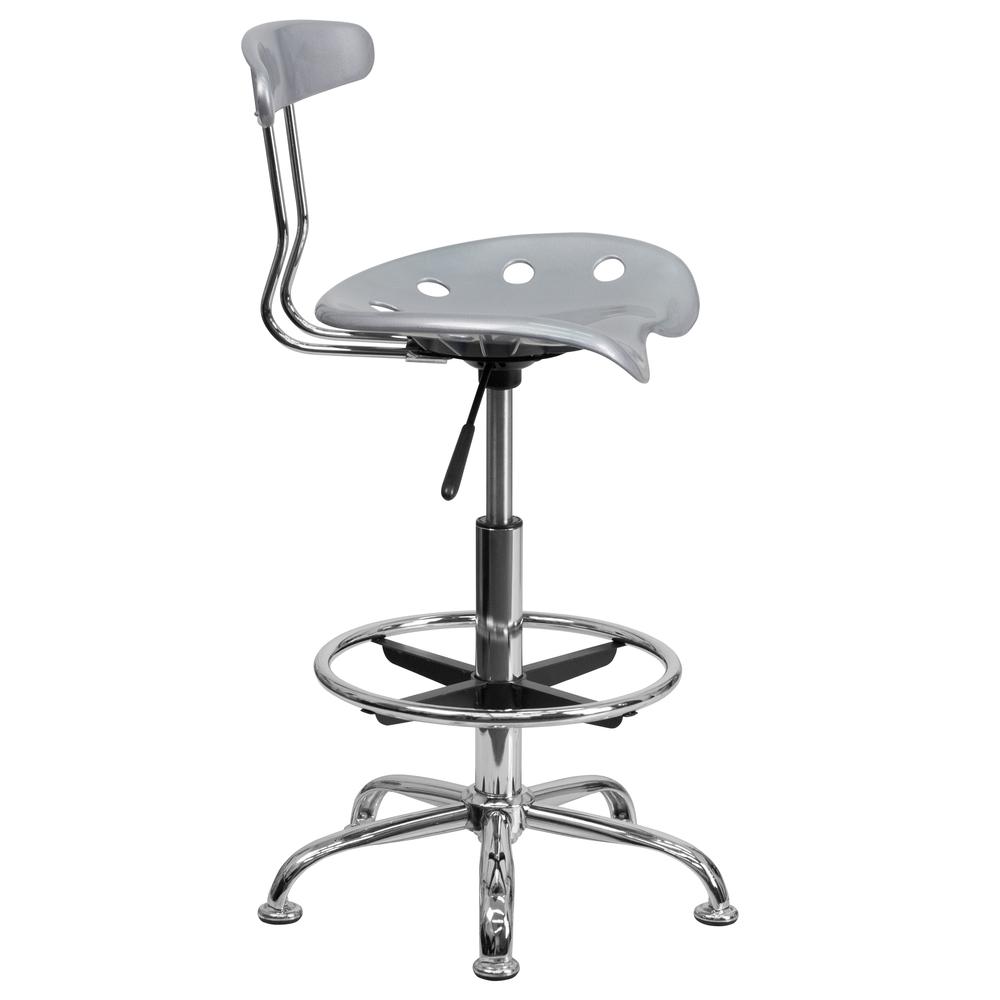 Vibrant Silver and Chrome Drafting Stool with Tractor Seat. Picture 2