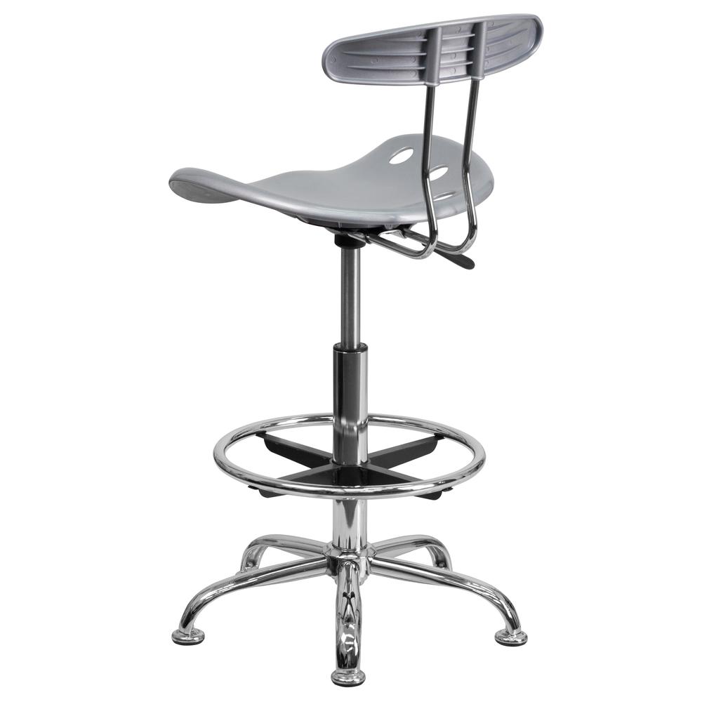 Vibrant Silver and Chrome Drafting Stool with Tractor Seat. Picture 3