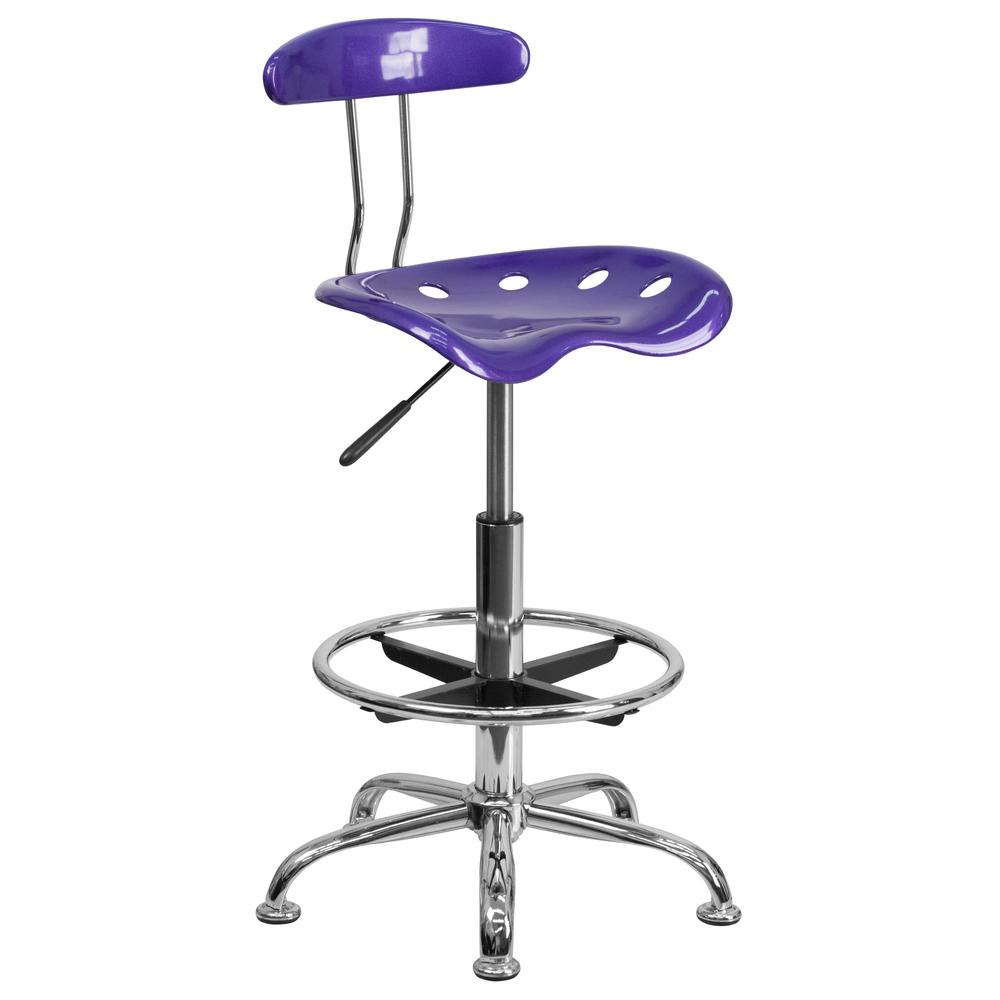 Vibrant Violet and Chrome Drafting Stool with Tractor Seat. Picture 1