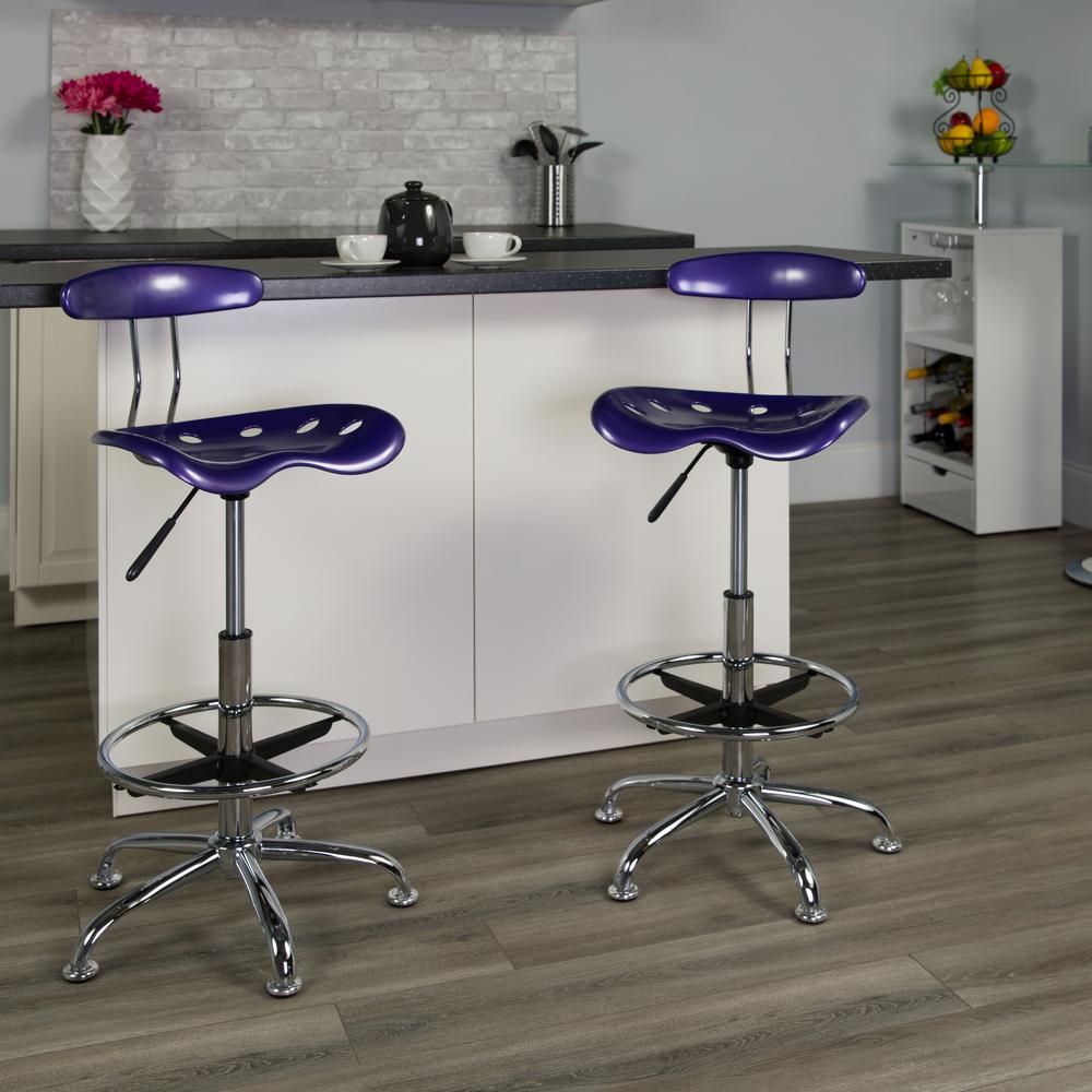 Vibrant Violet and Chrome Drafting Stool with Tractor Seat. Picture 5