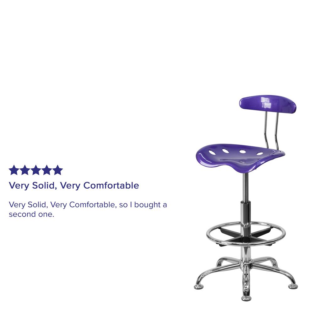 Vibrant Violet and Chrome Drafting Stool with Tractor Seat. Picture 6